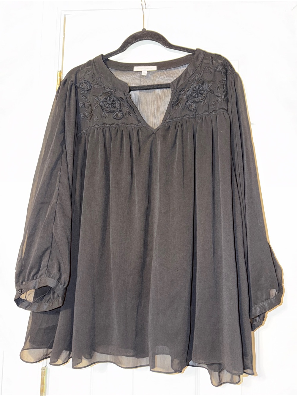 Gibson Latimer Black Embroidered Chiffon Tunic Top